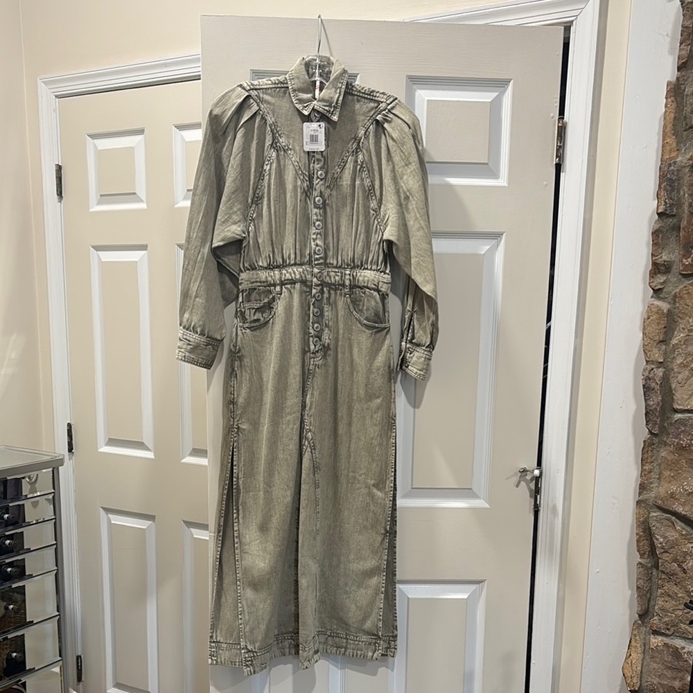 Free People Gray Button-Down Dress